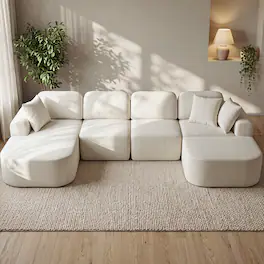 Dowinx - No-Assembly Modular Sectional Sofa with Chaise, Bouclé-Inspired L-Shaped Couch for Modern Living Room - Off-White-Left Hand Facing(135")