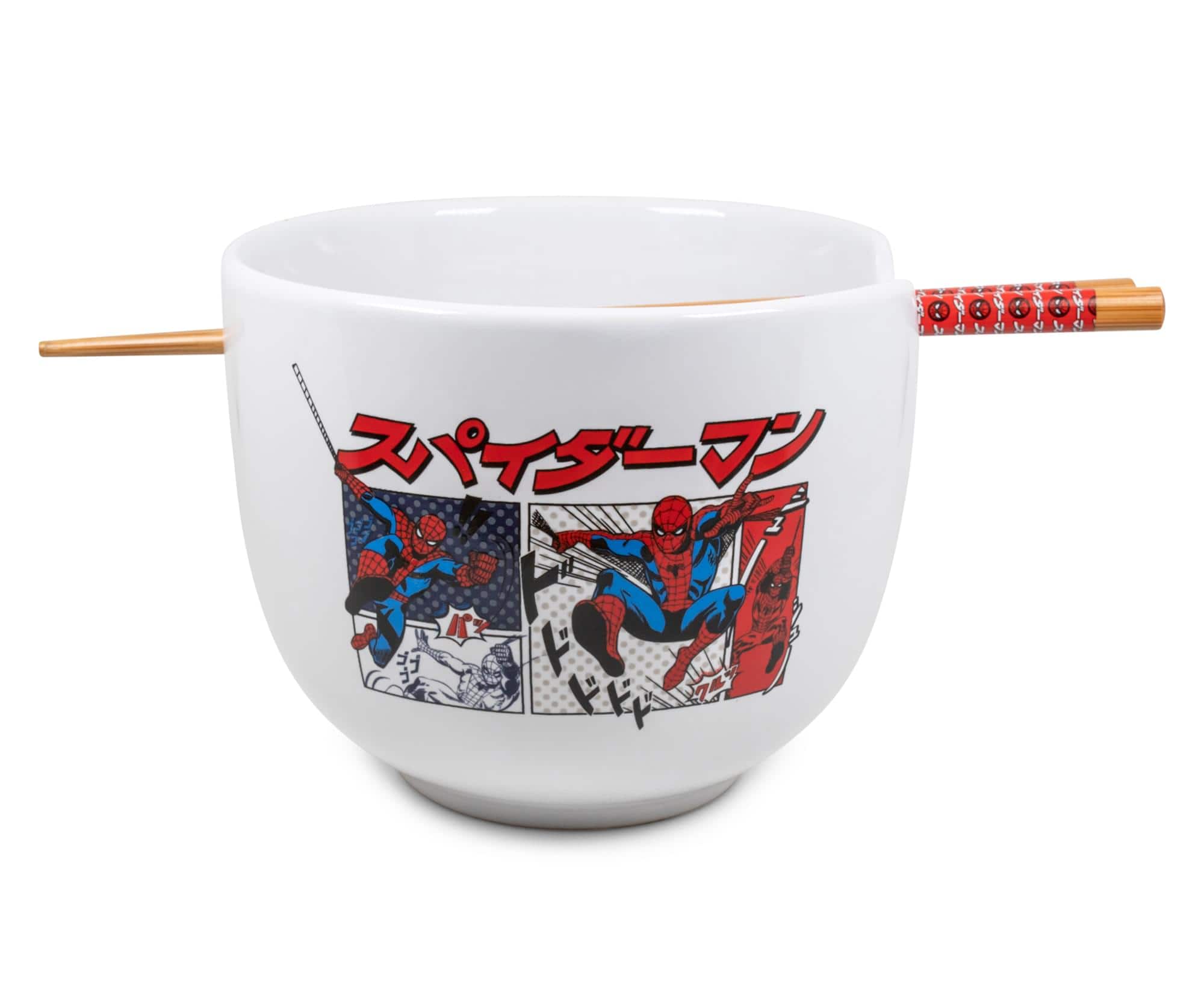 Marvel - Spider-Man Japanese Dinnerware Set | 20-Ounce Ramen Bowl, Chopsticks - Red
