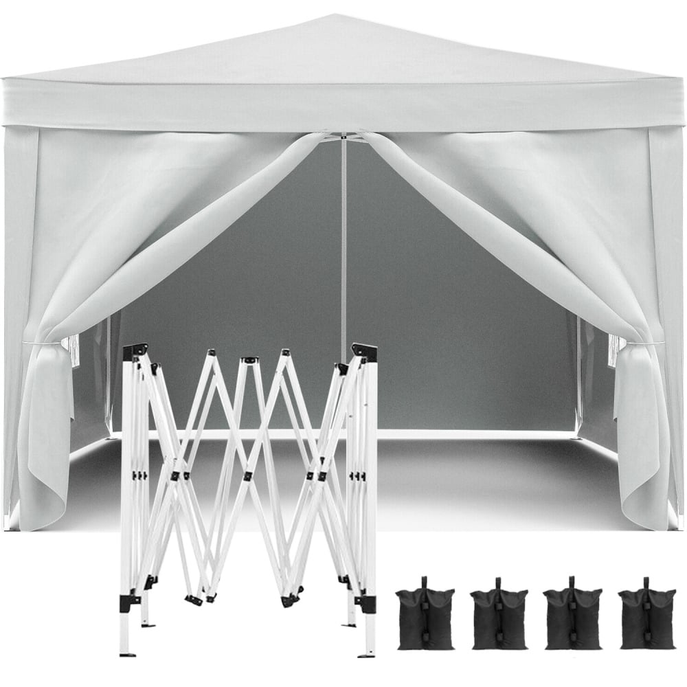 JUJABU - 10'x10' Outdoor Event Portable Tent Shelter UPF 50+ with 4 Removable Sidewalls and Carry Bag - White