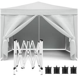 JUJABU - 10'x10' Outdoor Event Portable Tent Shelter UPF 50+ with 4 Removable Sidewalls and Carry Bag - White