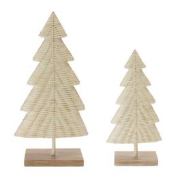 BreeBe - Woven Wicker Design Pine Tree (Set of 2) - Cream