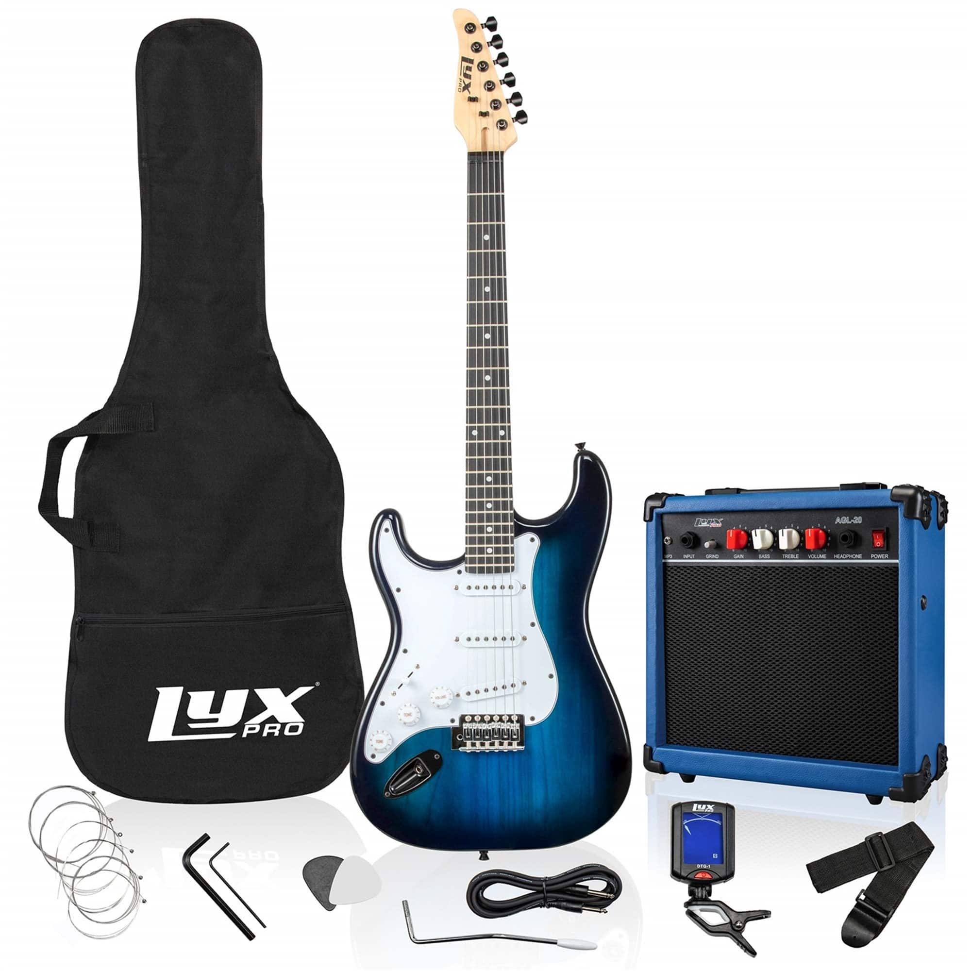 Lyxpro - 39" Left Handed Electric Guitar Kit with Amp, Picks, Strap, Tuner, Cable & Case - Blue