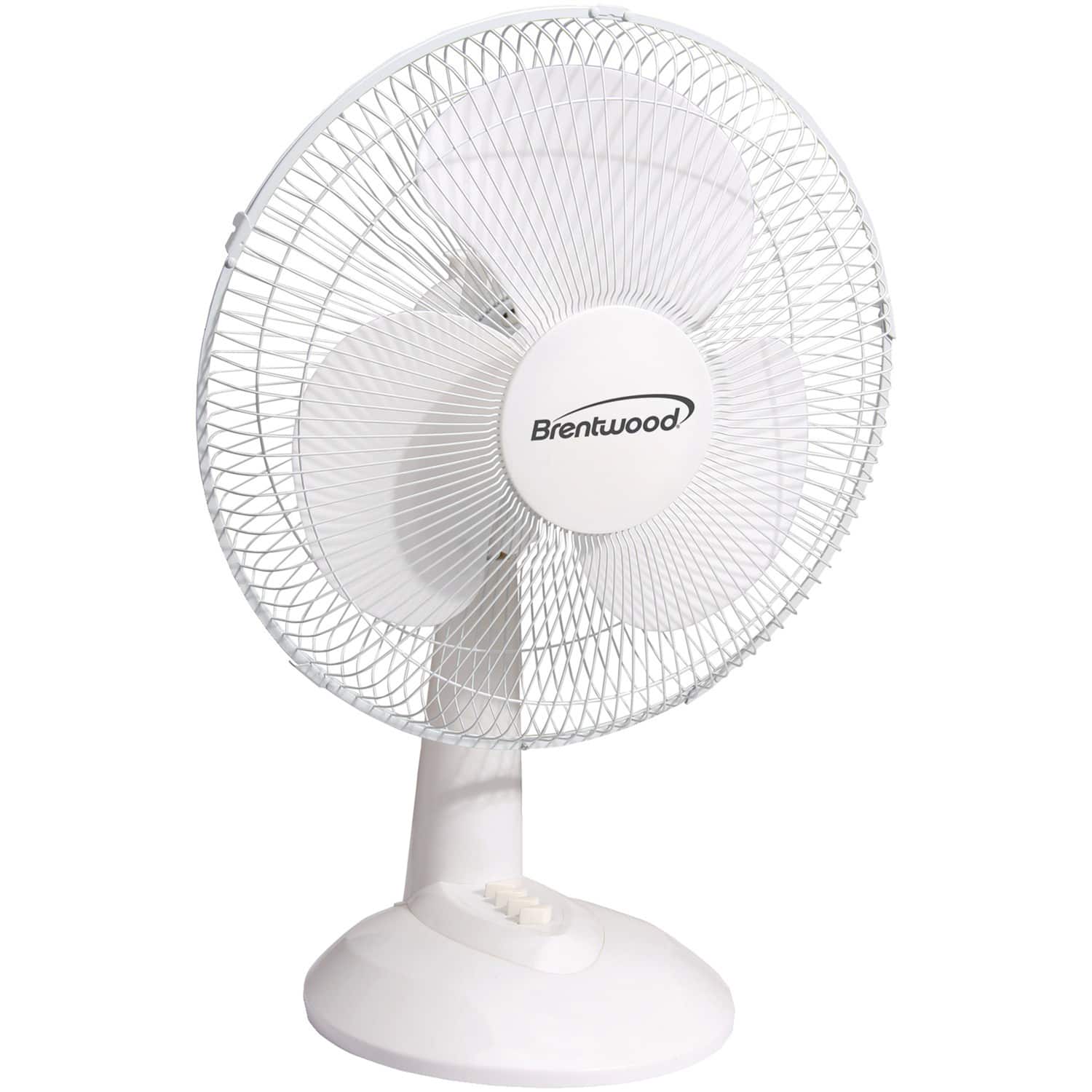 Brentwood - Kool Zone F-12dw 12-in. 3-speed 32-watt Oscillating Desk Fan - White