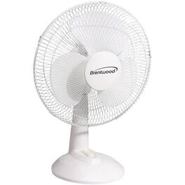 Brentwood - 12" 3-Speed 32W Oscillating Desk Fan - White