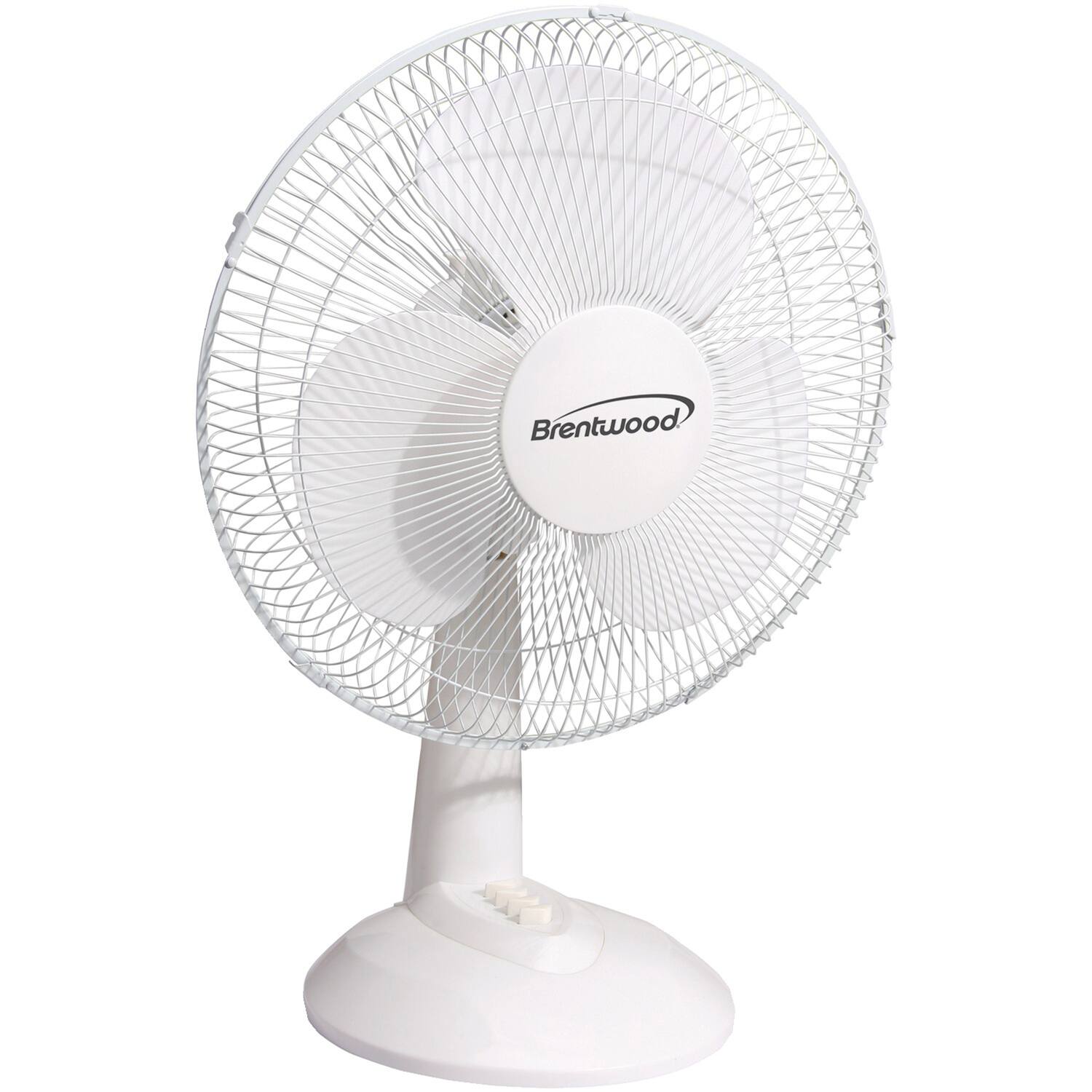 Front. Brentwood - Brentwood Kool Zone F-12dw 12-in. 3-speed 32-watt Oscillating Desk Fan - white.