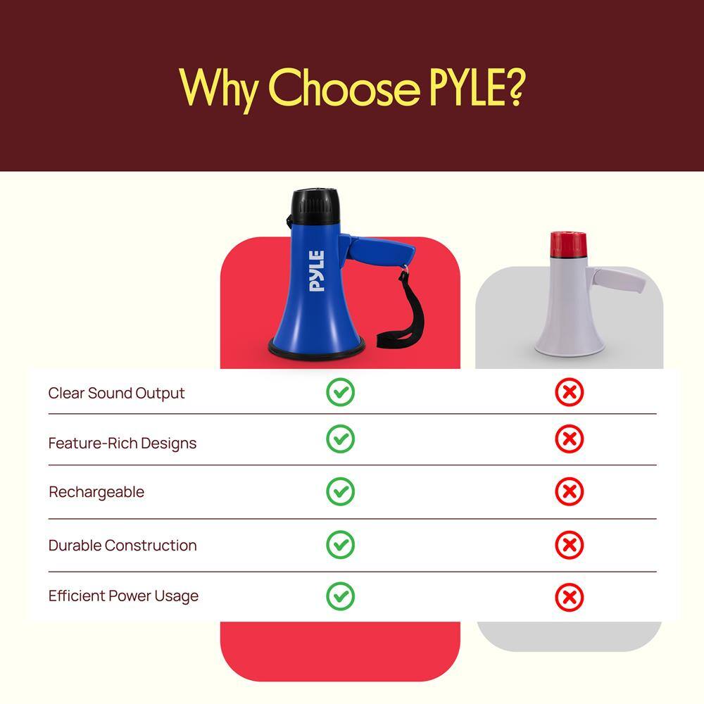 Why Choose PYLE?  
- Clear Sound Output  
- Feature-Rich Designs  
- Rechargeable  
- Durable Construction  
- Efficient Power Usage