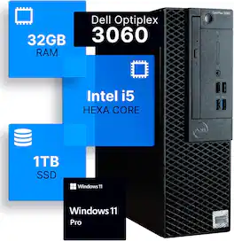 Dell - Refurbished Excellent - Optiplex 3060 SFF Desktop Computer, Intel Core i5-8500 3.2GHz, 32GB DDR4 RAM, 1TB SSD, Built in WiFi 5 & BT, Win11P - Black
