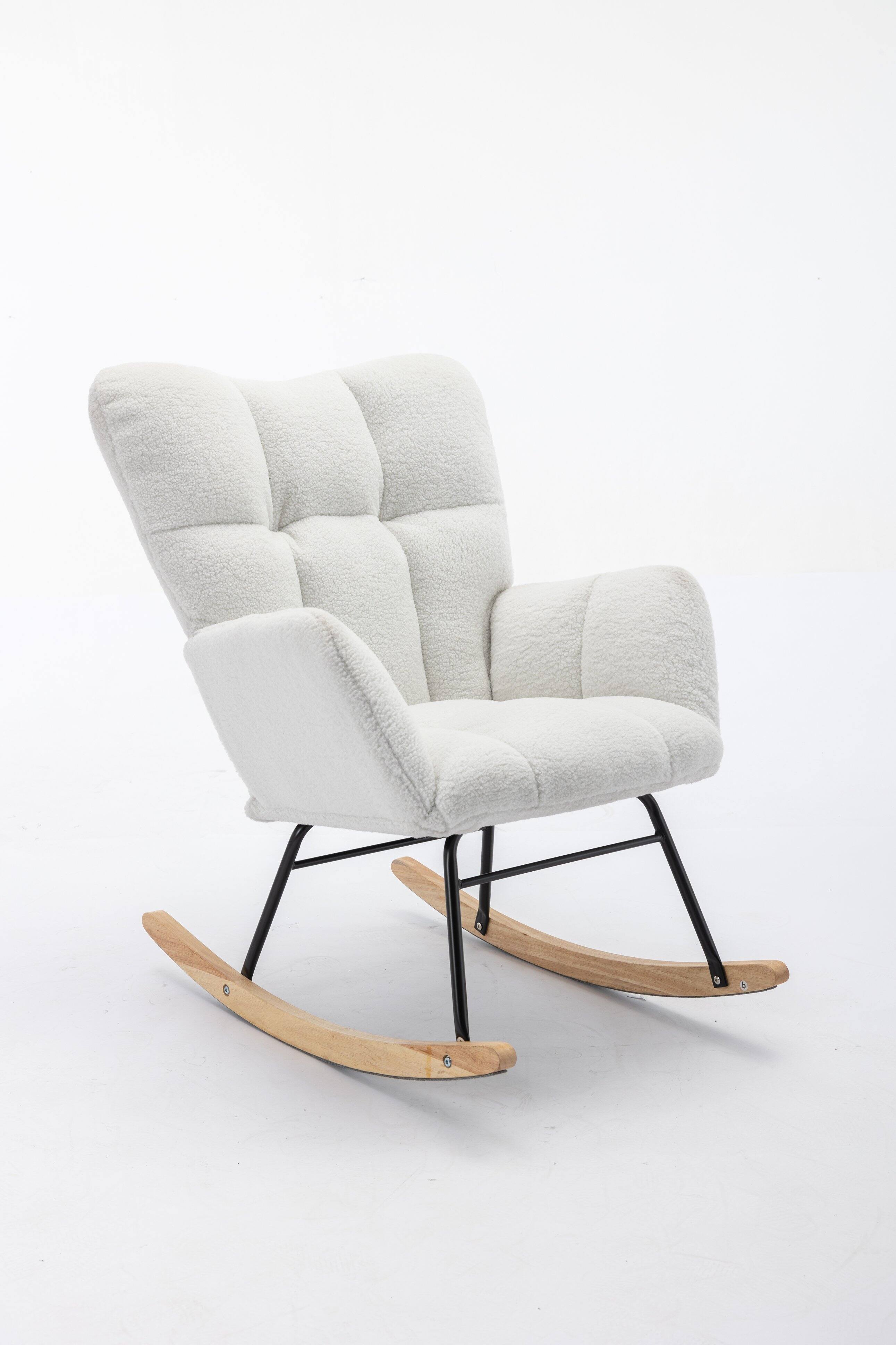 Alt View 7. GOODSILO - Teddy Fabric Rocking Glider Nursery Chair For Living Room Indoor - Ivory.