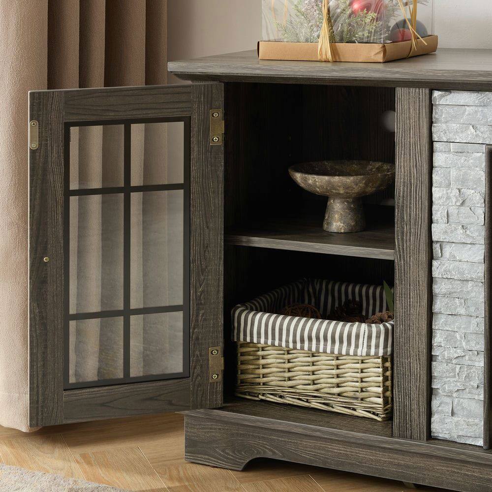 Alt View 7. Kadyn - 58-Inch Faux Stone Media Console with 2 Storage Doors - Gray - Gray.