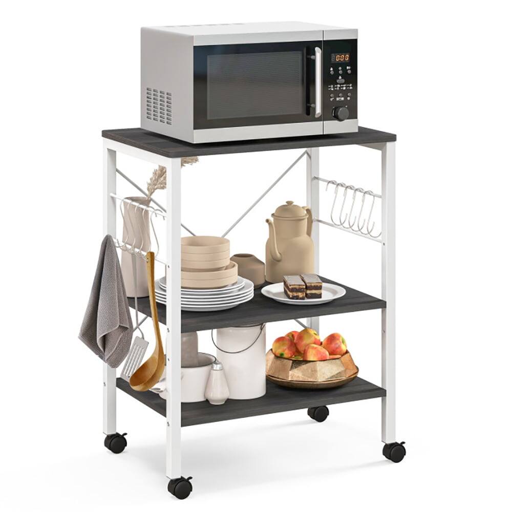 Alt View 2. Kadyn - 3-Tier Kitchen Baker's Rack Microwave Oven Storage Cart with Hooks-Deep Brown, Storage Rack Microwave Oven Stand - Brown.
