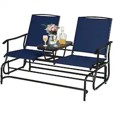 Front. Costway - 2 Person Outdoor Patio Double Glider Chair Loveseat Rocking - Navy.
