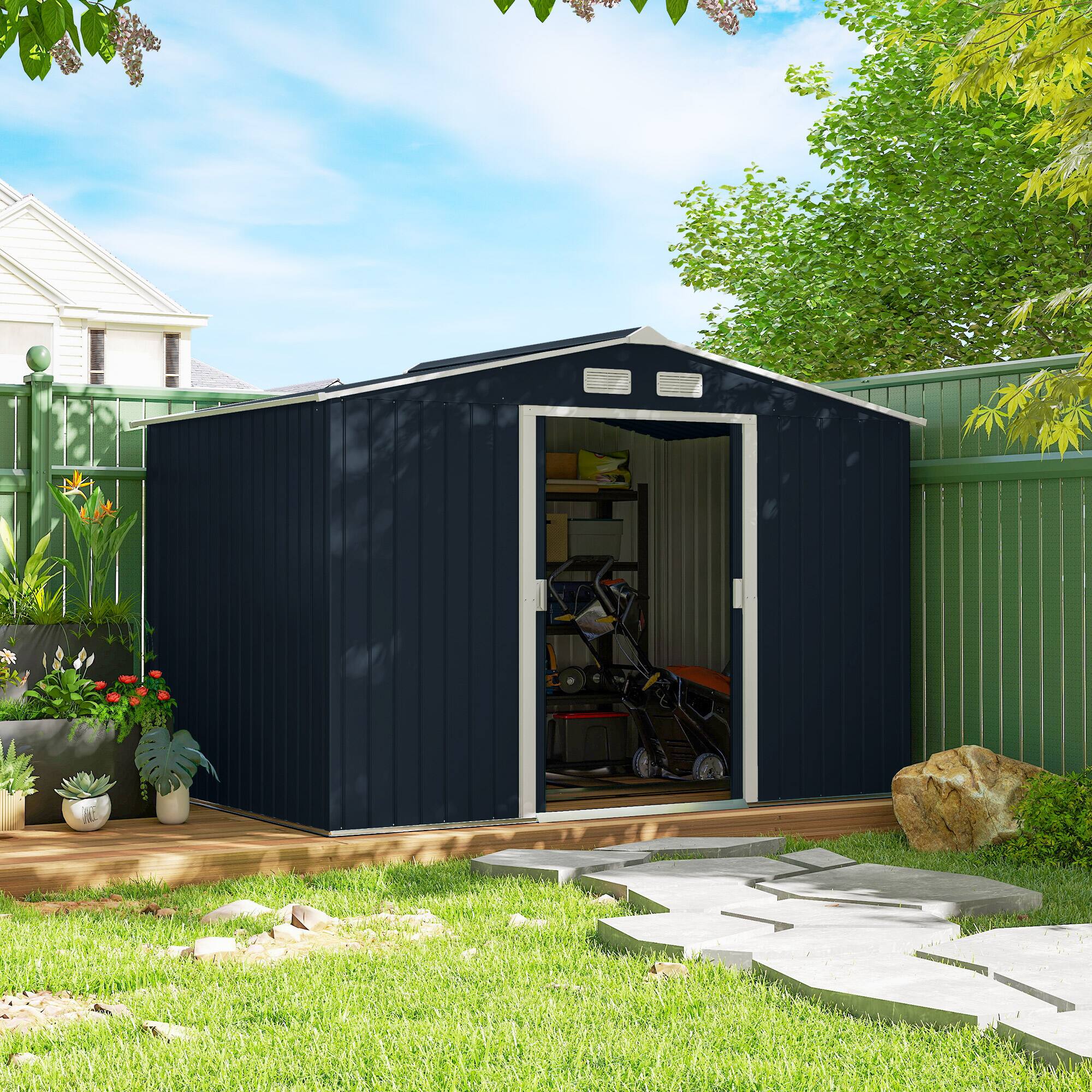 Alt View 1. Outsunny - x 6' Outdoor Storage Shed, Garden Tool Metal Shed with Foundation Kit - Dark Gray.