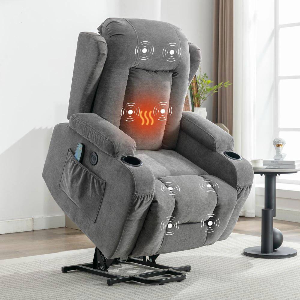 Alt View 6. Kadyn - Power Lift Recliner Chair, 8-Point Massage & Heat, 150° Recline, USB Port, Gray - Gray.