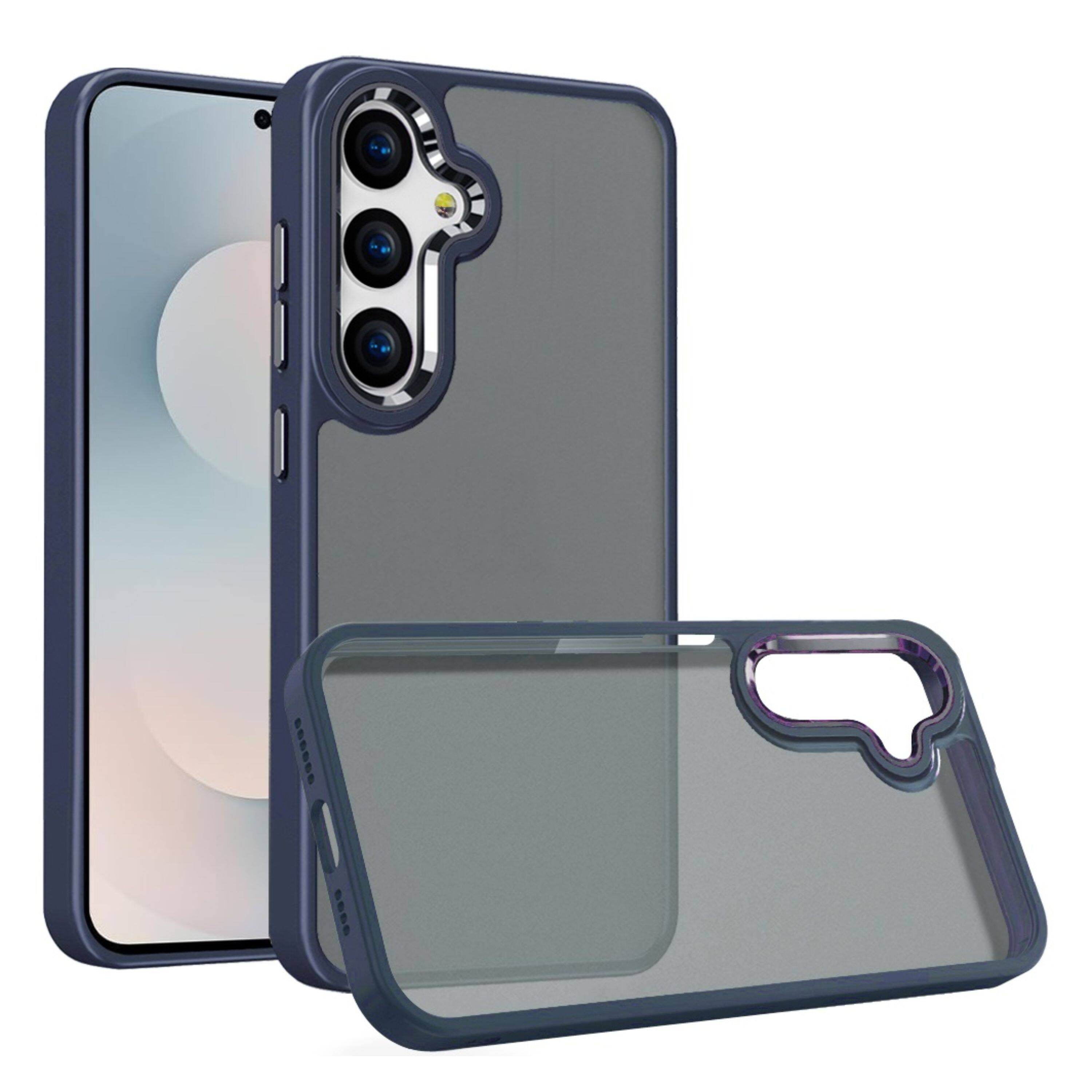 Front. Kitcheniva - Rubberized Thick Acrylic Metal Buttons Phone Case With Tempered Glass For Samsung Galaxy S25 FE Dark Blue - Dark Blue.