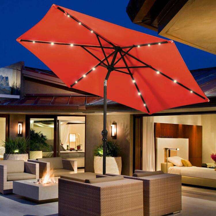 Angle. Mondawe - 10 Feet Outdoor Patio Umbrella with Bright Solar LED Lights - Orange.