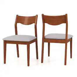 Gymax - Wooden Dining Chair Set of 2 w/ Rubber Wood Frame Wide Padded Seat - Walnut