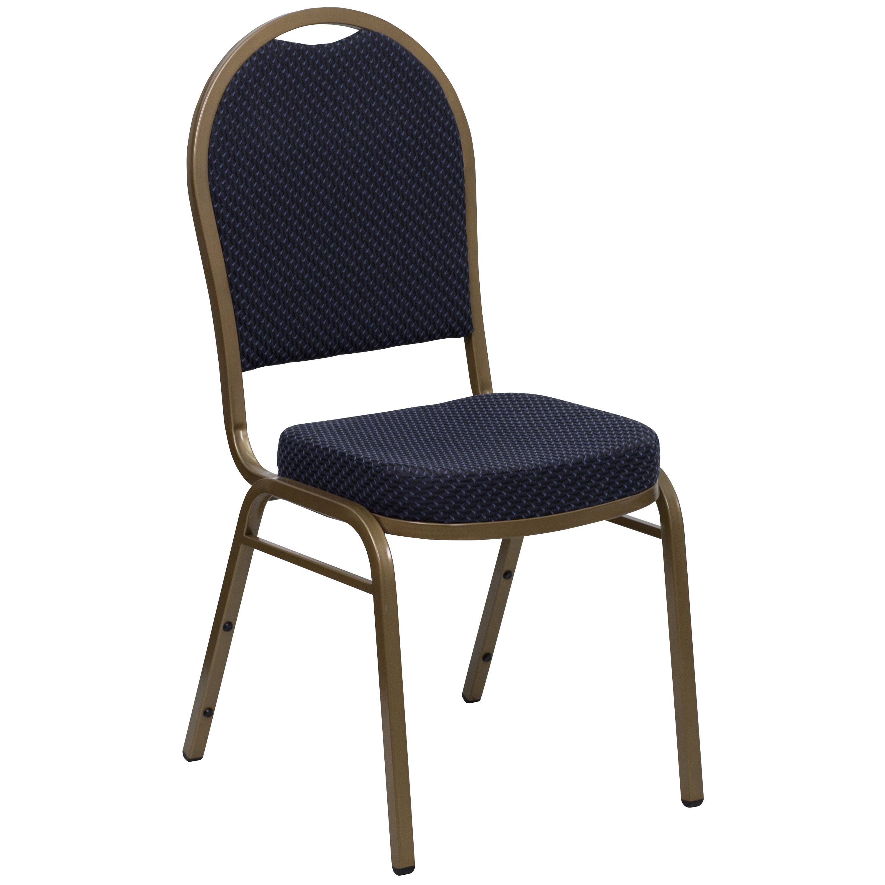 Front. Alamont Home - HERCULES Series Dome Back Stacking Banquet Chair - Navy Patterned Fabric/Gold Frame.