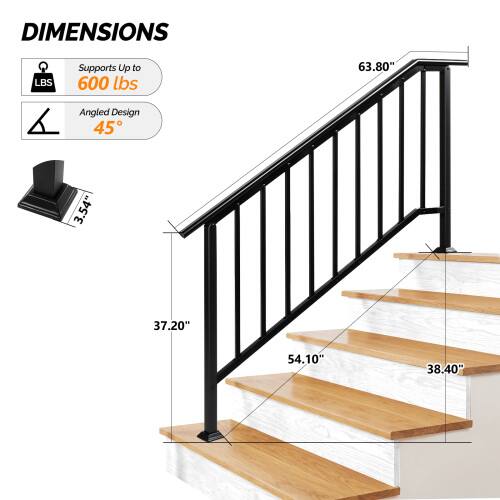 DIMENSIONS  
- Supports Up to 600 lbs  
- Angled Design 45°  
- 63.80"  
- 3.54"  
- 37.20"  
- 54.10"  
- 38.40"