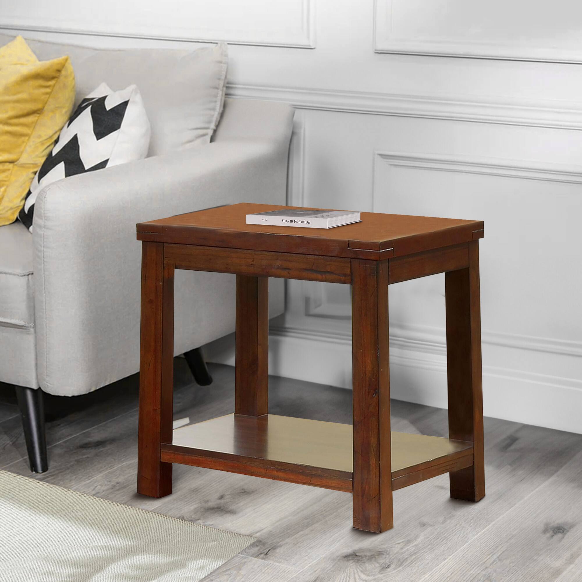 Alt View 5. Manhattan Lane - Square Shaped End Table with Open Bottom Shelf - Dark Cherry.