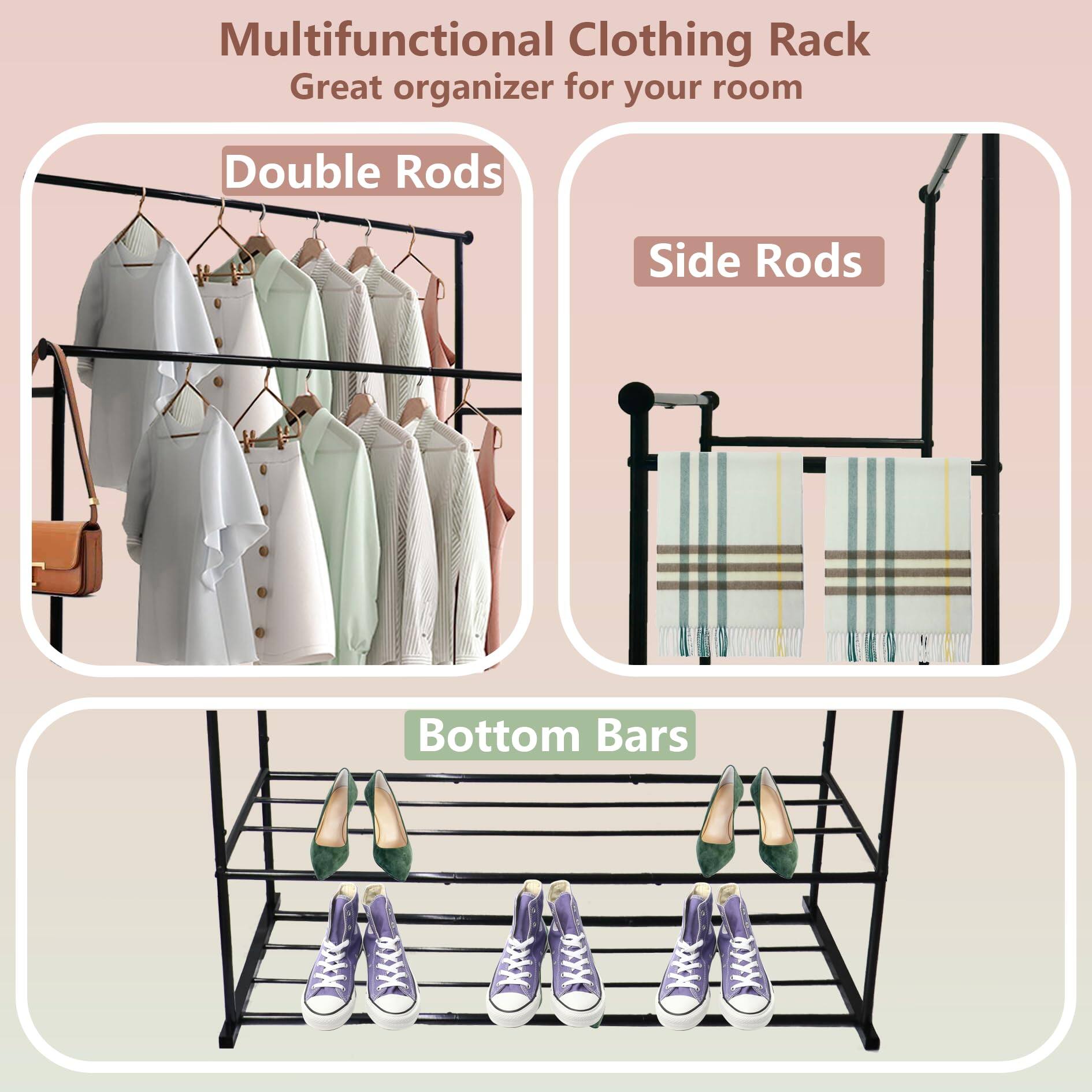 Multifunctional Clothing Rack  
Great organizer for your room  

Double Rods  

Side Rods  

Bottom Bars