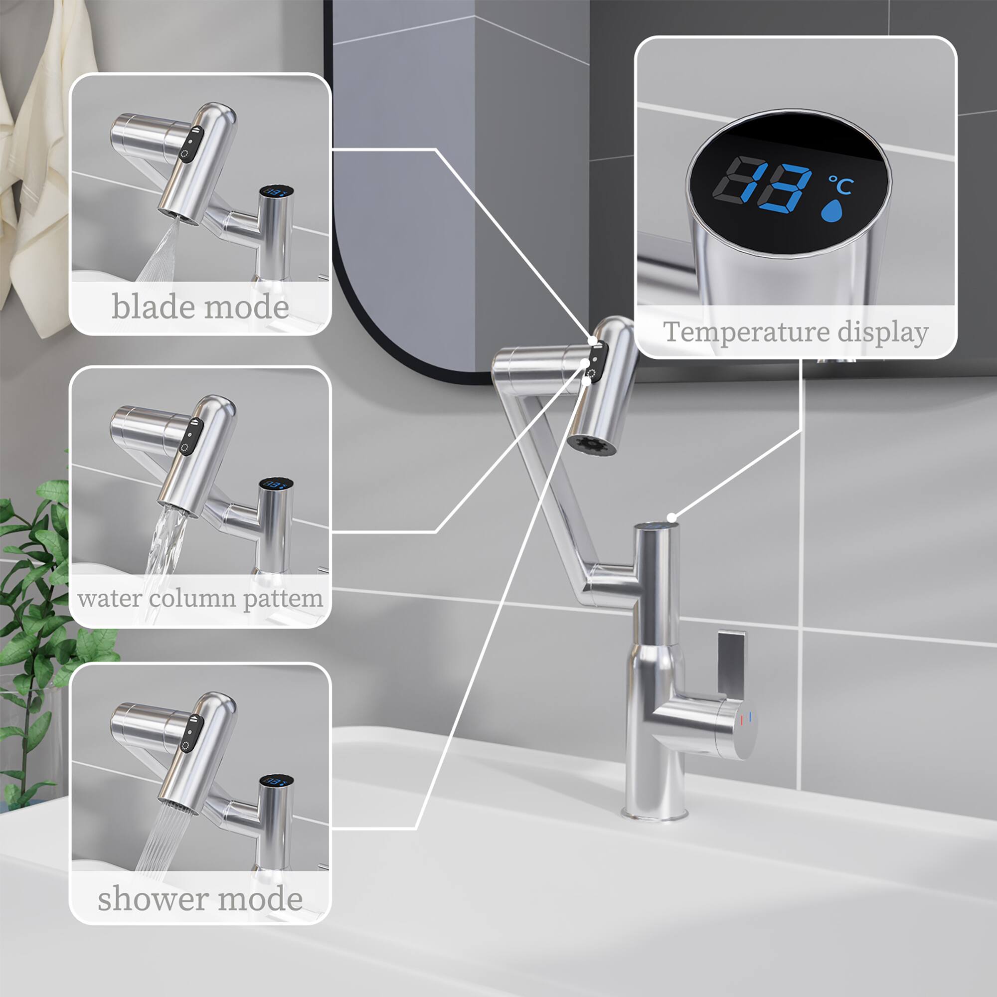 88°C blade mode Temperature display water column pattern shower mode