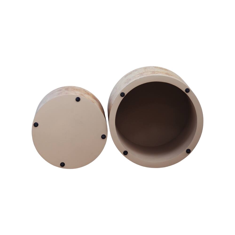 Alt View 2. Loheer - Loheer Nesting Coffee Table Set of 2 Modern Round Natural Burl Wood Drum Side Accent Tables for Small Spaces Living Room - Natural Burl.