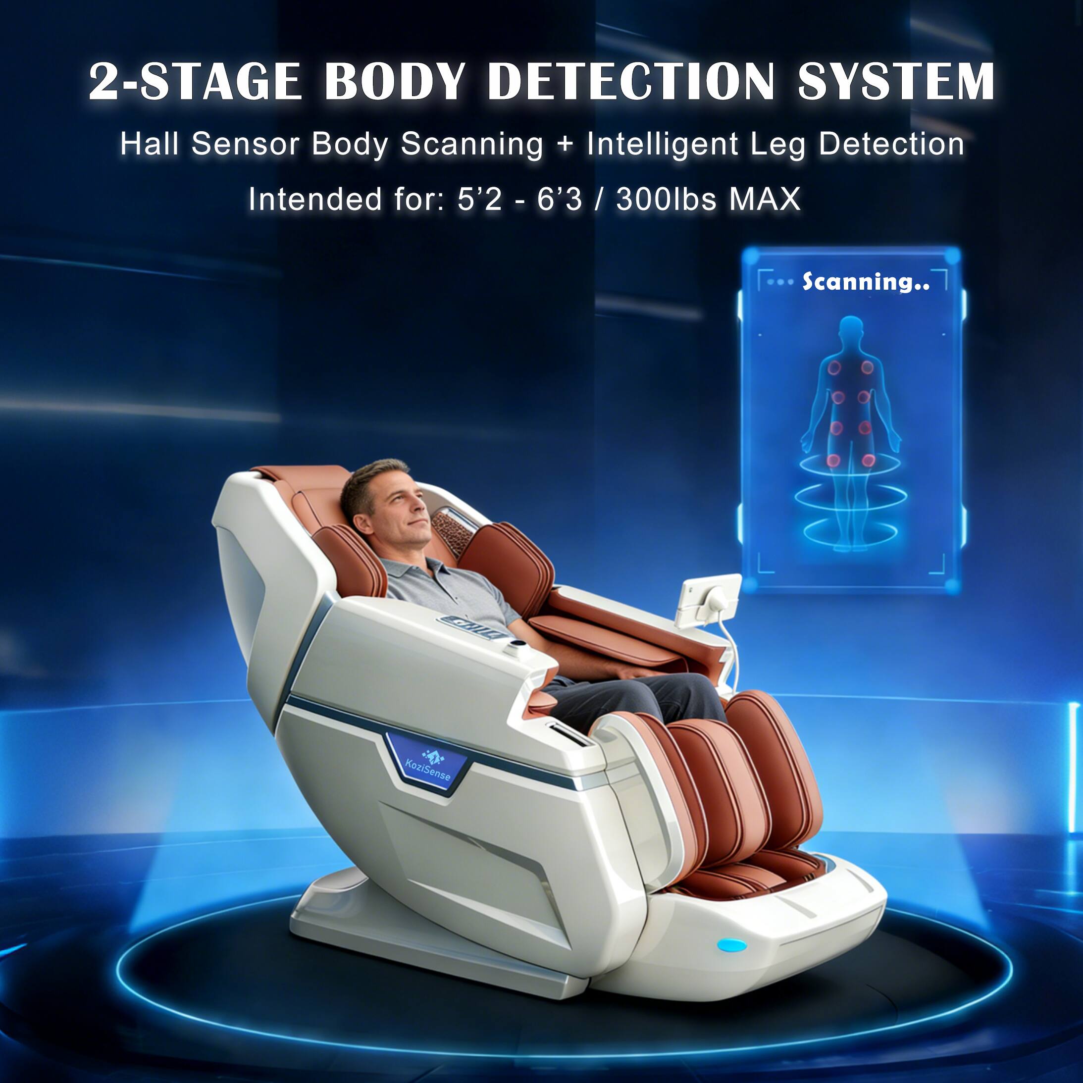 2-STAGE BODY DETECTION SYSTEM  
Hall Sensor Body Scanning + Intelligent Leg Detection  
Intended for: 5'2" - 6'3" / 300lbs MAX  

Scanning...