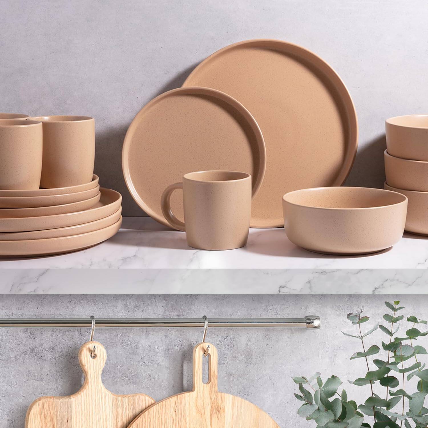 Alt View 1. Zulay Kitchen - Zulay Kitchen Terra Stoneware Dinnerware Set, Artisanal Ceramic Plates and Bowls Set Crafted at 2300℉ - Service for 4 - Terracotta Clay.