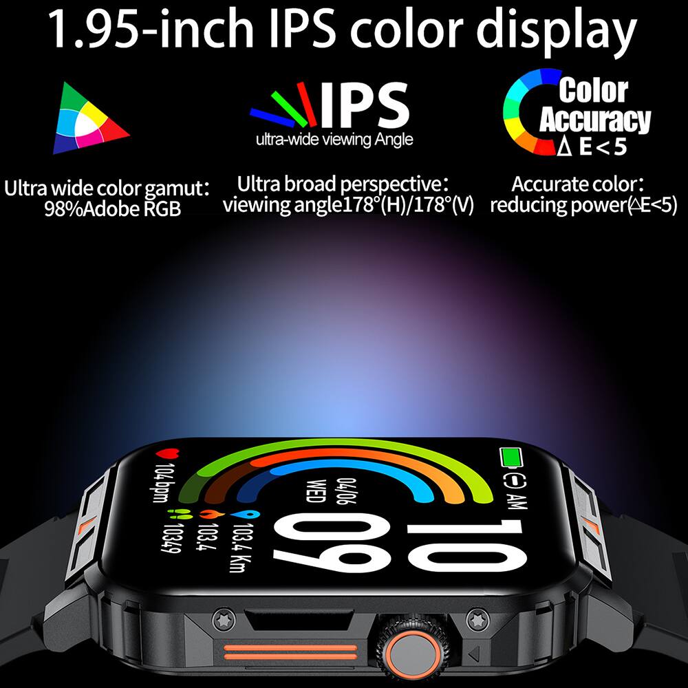 1.95-inch IPS color display  
Color IPS Accuracy  
ultra-wide viewing Angle  
E<5  
Ultra wide color gamut: 98% Adobe RGB  
Ultra broad perspective: viewing angle 178°(H)/178°(V)  
Accurate color: reducing power (ΔE<5)  

104 bpm  
103.4  
103.4 Km  
C WED 04/06 AM 1009