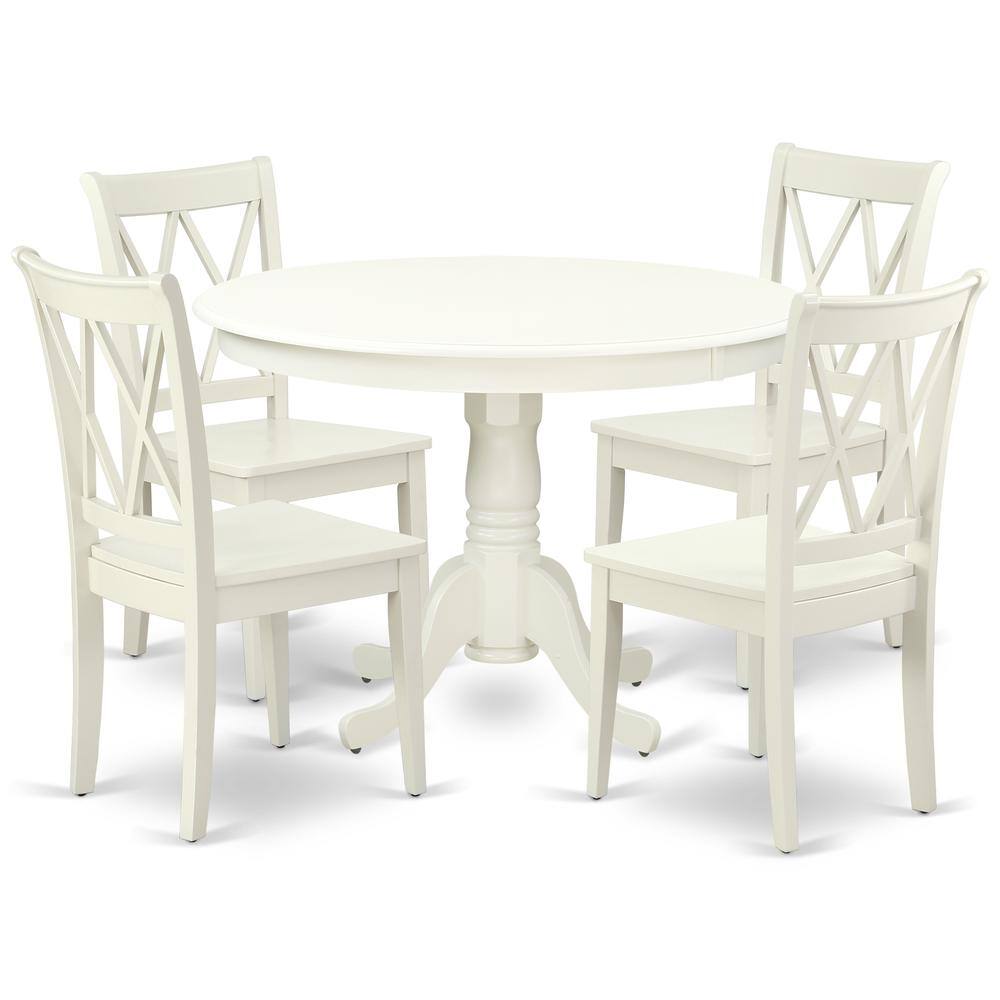 Back. East West Furniture - Dining Room Set Linen White - Brown.