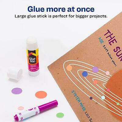 Glue more at once  
Large glue stick is perfect for bigger projects.

THE SUN  
AGE: 5 billion years  
SYSTEM MASS: 2.1125 billion Suns