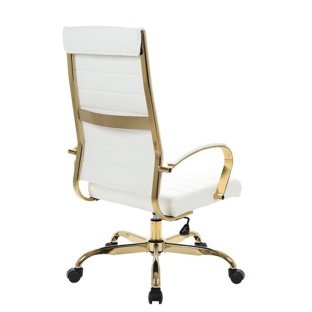 Alt View 3. LeisureMod - Benmar High-Back Leather Office Chair with Gold Accents, Adjustable Height, Swivel and Tilt Conference Desk Chair - White.