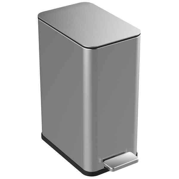 Hivvago - 2.6 Gallon Slim Rectangular Stainless Steel Kitchen Bathroom Step Trash Can - Silver