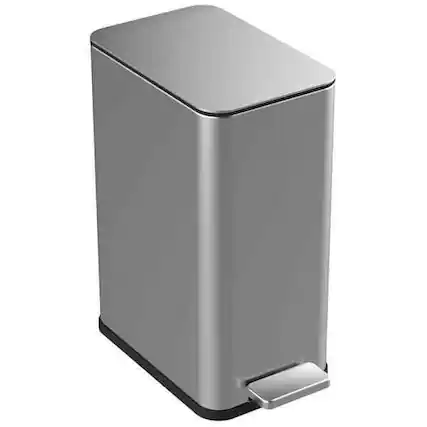 Front. Hivvago - 2.6 Gallon Slim Rectangular Stainless Steel Kitchen Bathroom Step Trash Can - Silver.