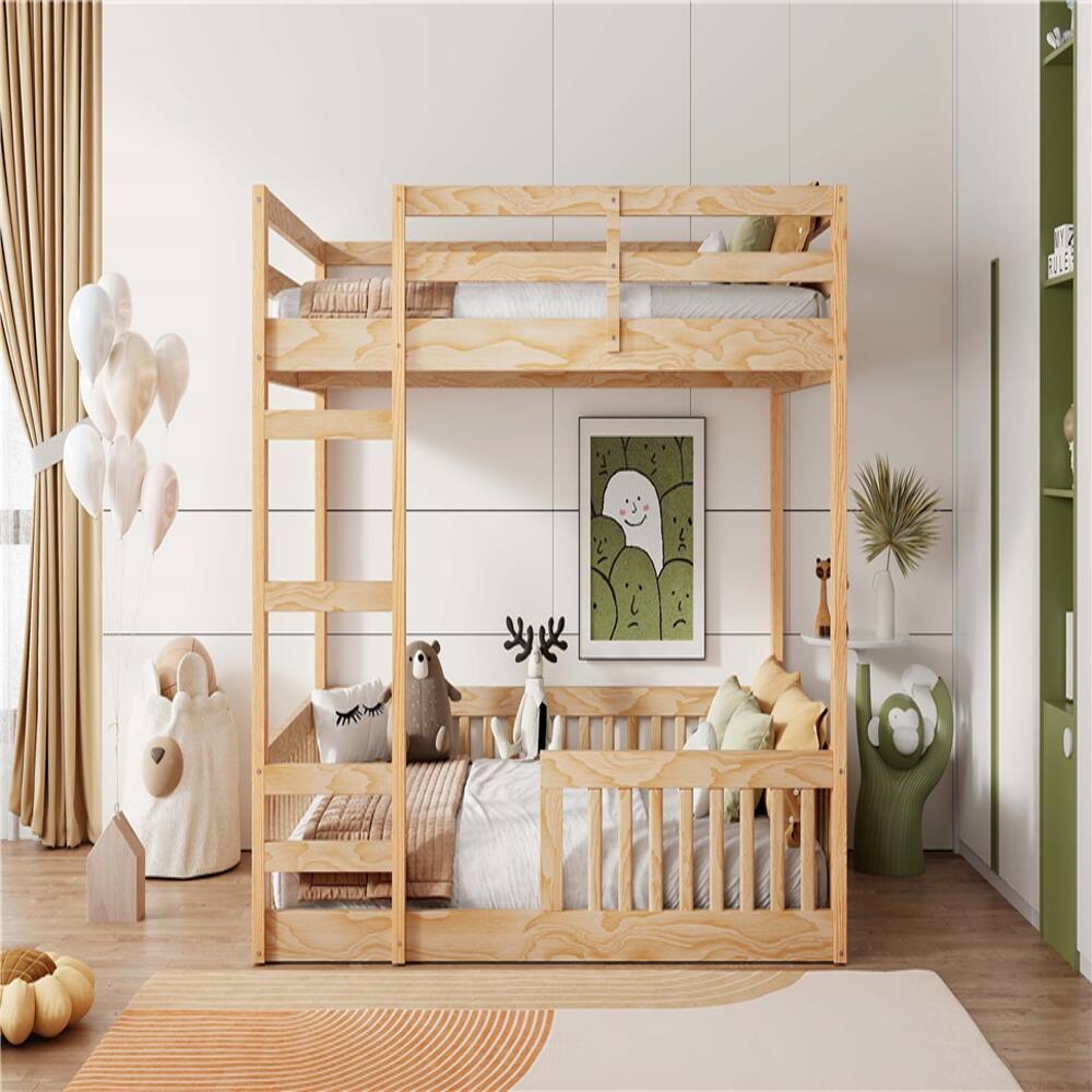 Back. Loheer - Loheer Full Over Full Bunk Bed Wood Natural Finish with Ladder Guardrails - Natural.