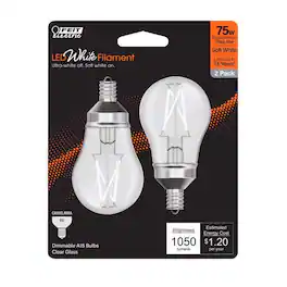 FEIT ELECTRIC - Feit White A15 E12 (Candelabra) Filament LED Bulb Soft White 75 Watt Equivalence 2 pk