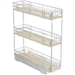 LOVMOR - 3-Tier Pull Out Cabinet Organizer Spice Rack for Narrow Cabinet 7in W x 20½in D Slide Out Wood Shelves Storage Kitchen - Silver