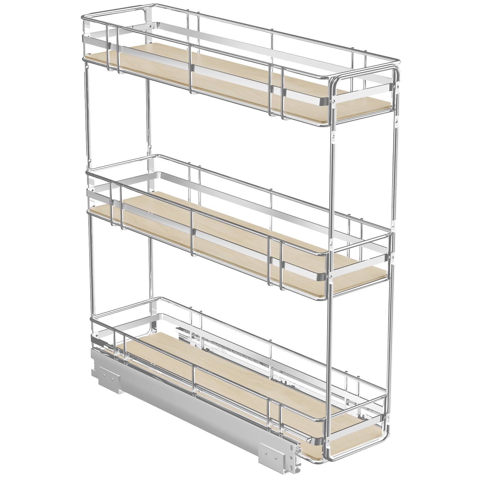 Front. LOVMOR - 3-Tier Pull Out Cabinet Organizer Spice Rack for Narrow Cabinet 7in W x 20½in D Slide Out Wood Shelves Storage Kitchen - Silver.