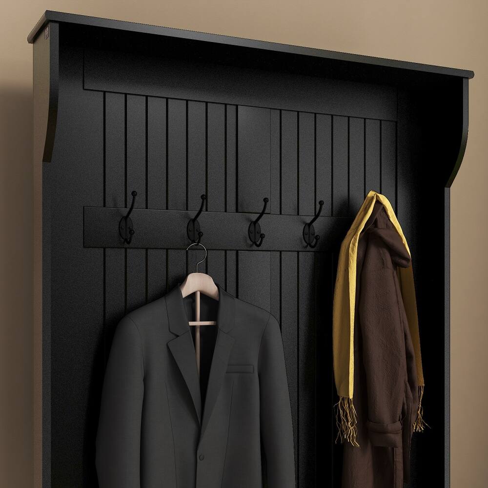 Left. Loheer - Loheer 3-in-1 entryway hall tree and entryway bench with shoe storage, Black - Black.