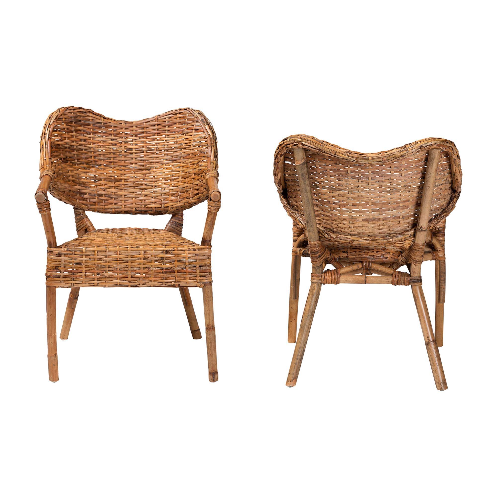 Angle. bali & pari - bali & pari Tara 2-Piece Natural Rattan Dining Chair - Handwoven Wicker Armchair with Curved Backrest - Natural Brown.