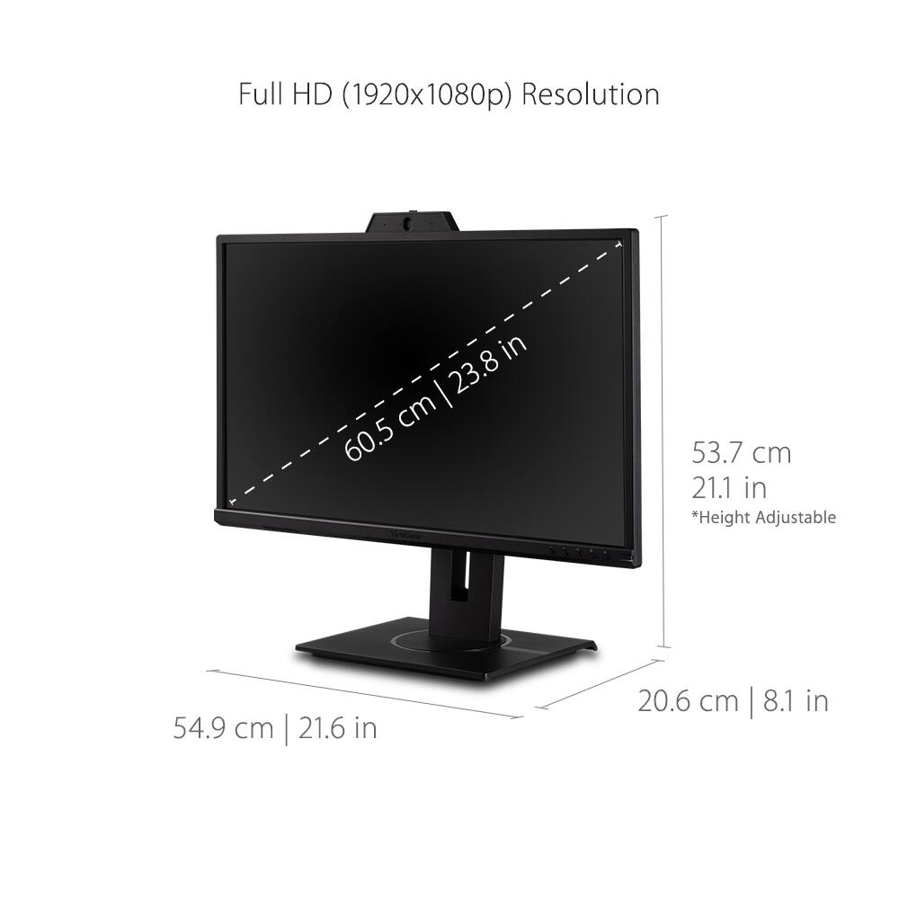 Full HD (1920x1080p) Resolution

- 60.5 cm | 23.8 in
- 53.7 cm | 21.1 in *Height Adjustable
- 54.9 cm | 21.6 in
- 20.6 cm | 8.1 in