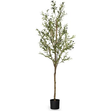 Front. Maia Shop - Maia Shop Olive Tree 6 Foot Faux Plant, Fake Silk Tree with Realistic Leaves - Green.