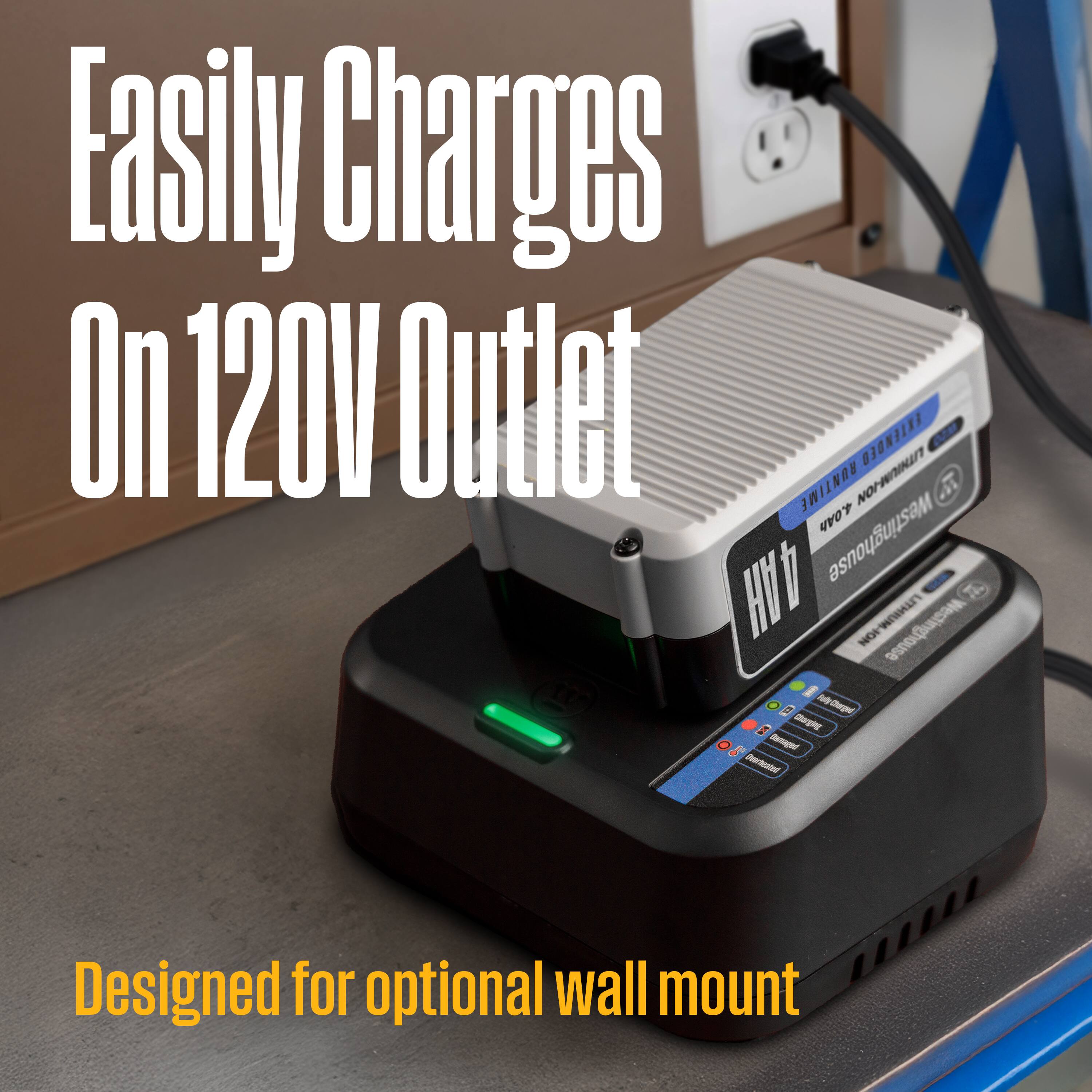 Easily Charges On 120V Outlet  
Designed for optional wall mount