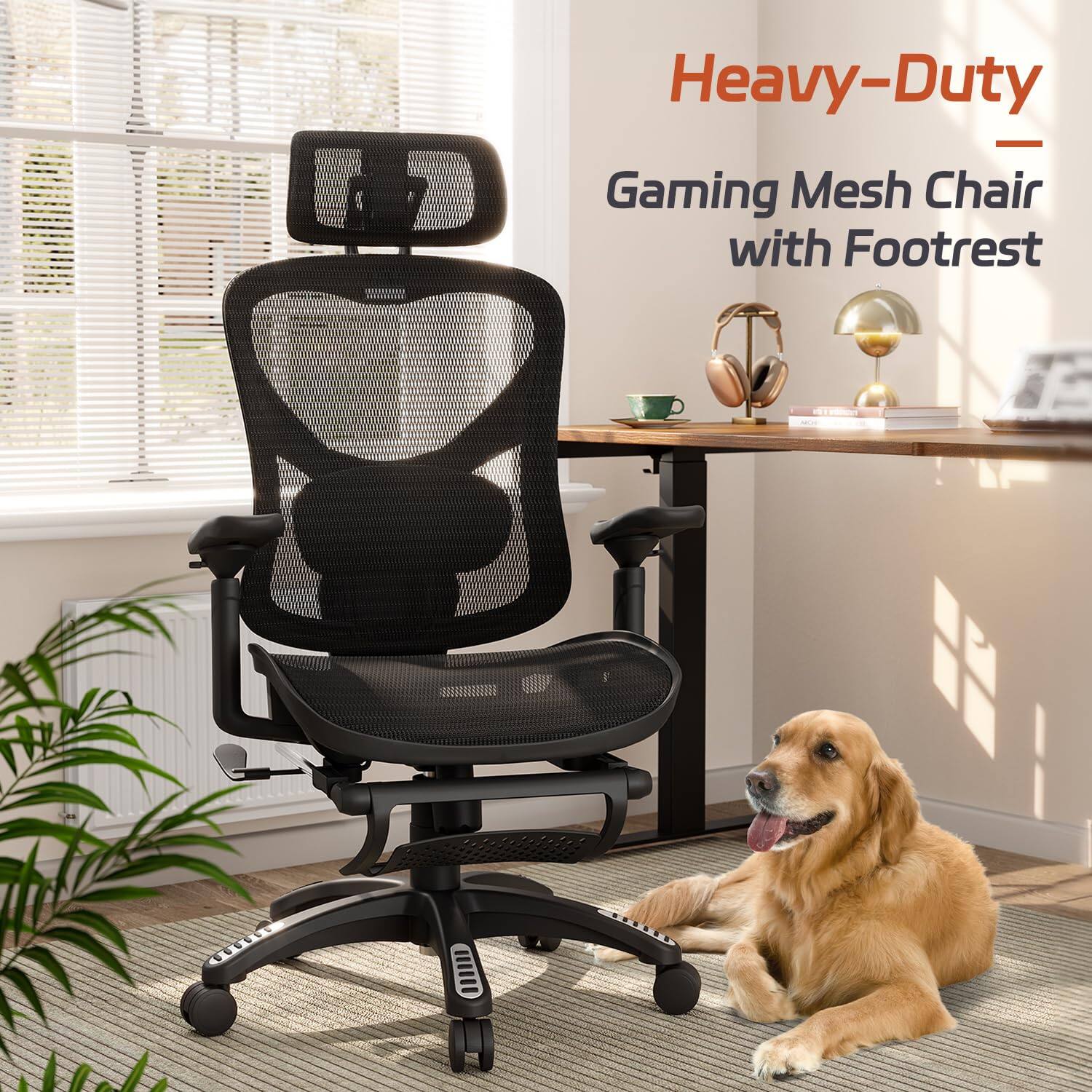 Heavy-Duty Gaming Mesh Chair with Footrest