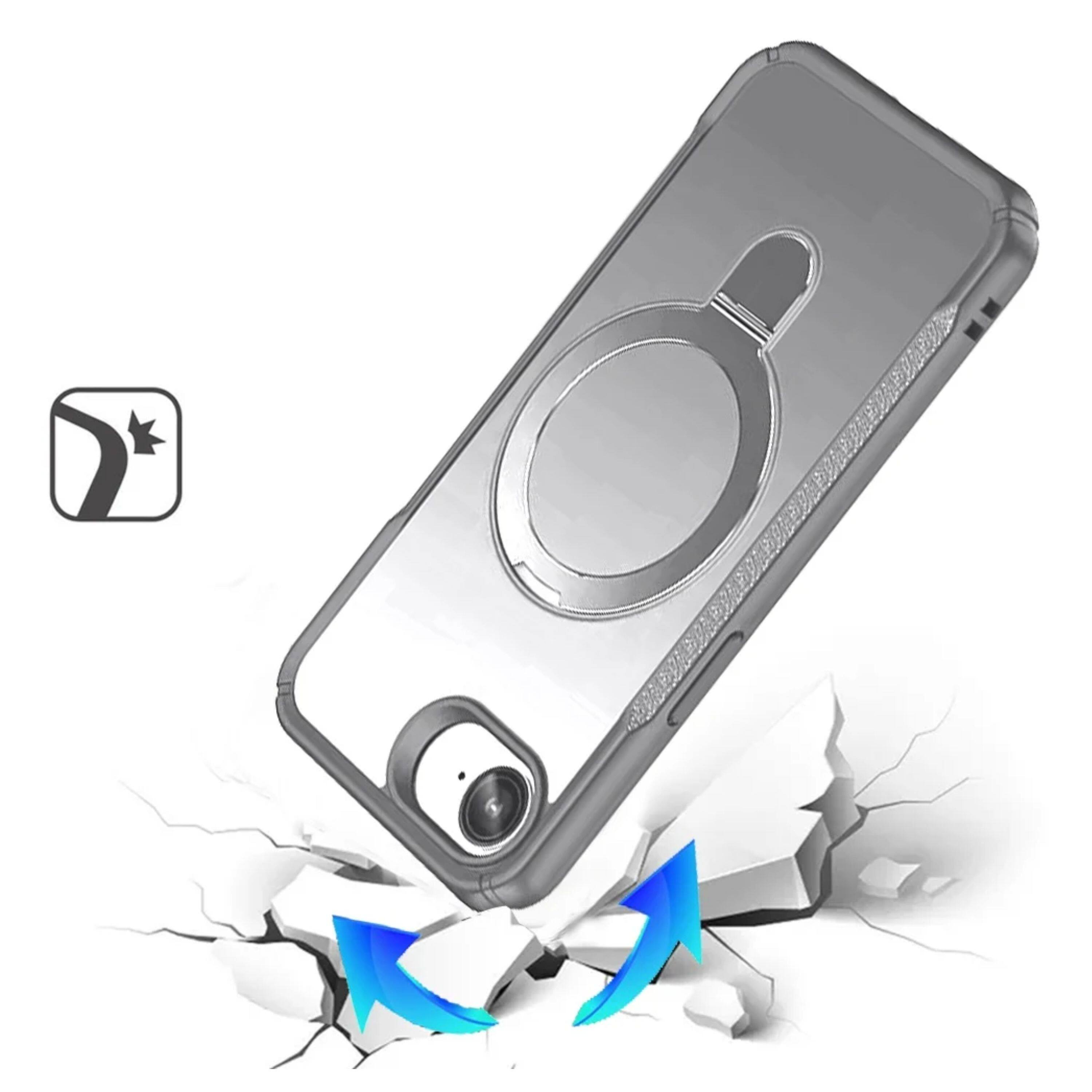 Angle. Kitcheniva - Matte Hybrid Magnetic Circle Stand Phone Case With Tempered Glass For iPhone 16e/17e Gray - Gray.