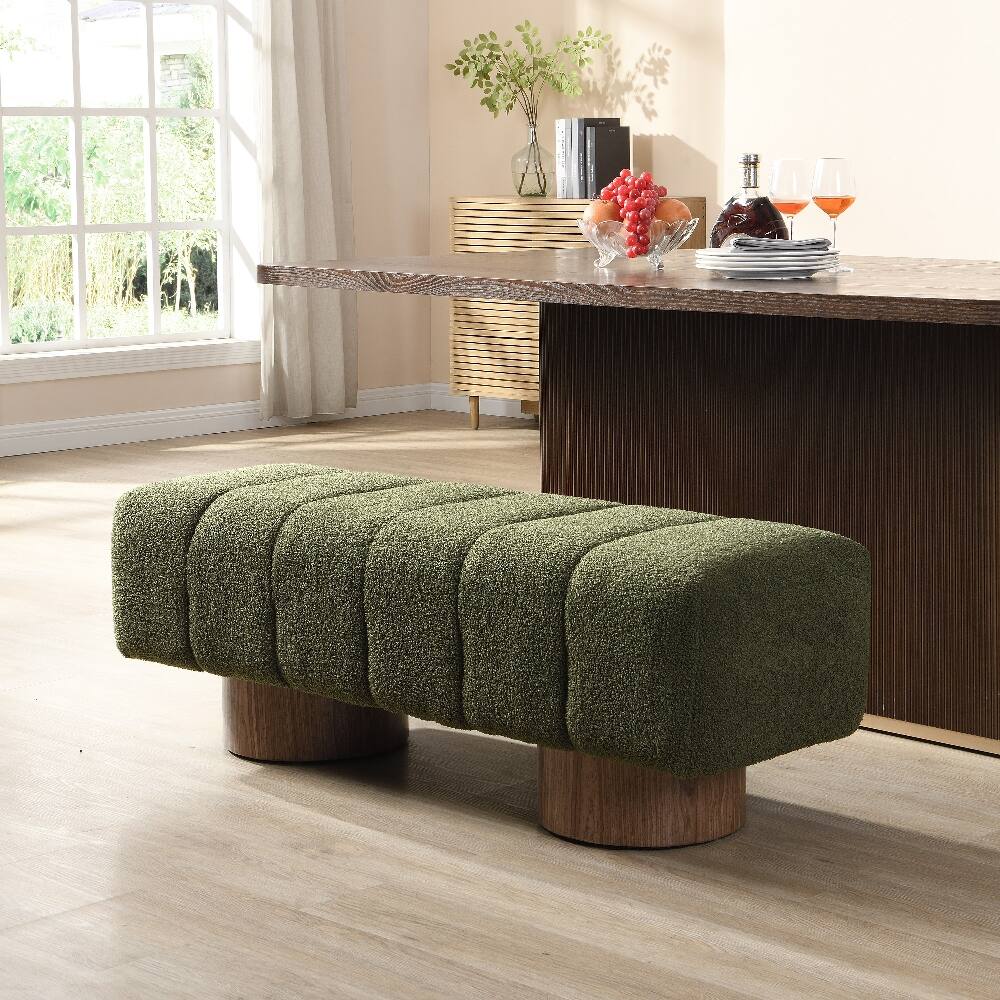 Front. Ropilly - Ropilly Green Boucle Dining Bench, 49" Upholstered End of Bed Entryway Bench, No Assembly Ottoman, 300 LBS Capacity - Green.