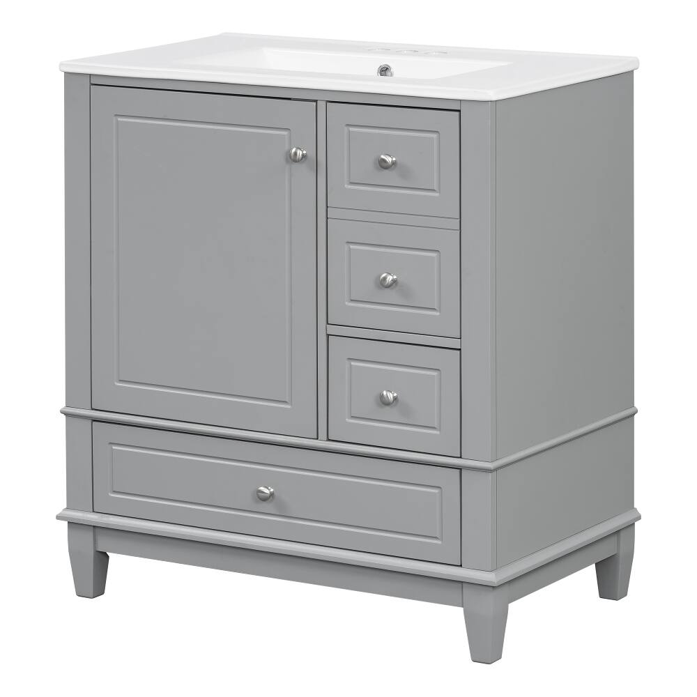 Alt View 8. Loheer - Loheer 30 inch grey bathroom vanity freestanding vanity with ceramic sink 3 drawers - Grey.