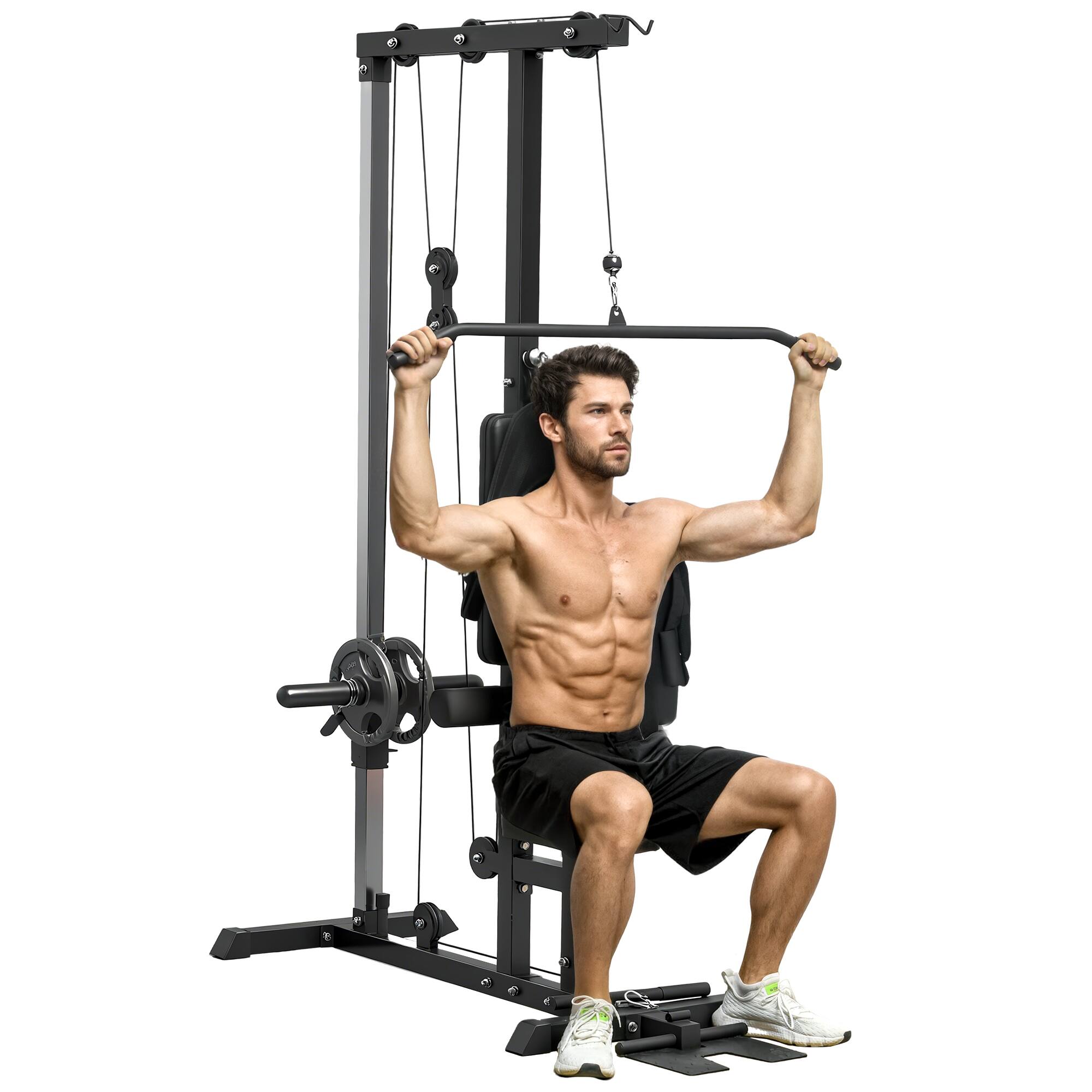 Front. Soozier - Cable Machine, LAT Machine with High and Low Pulley Stations, Cable Row Machine - Black.