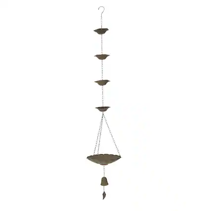 Front. Things2Die4 - 53 Inch Rust Metal Flower Rain Chain Bell Decorative Downspout Garden Decor - Brown.