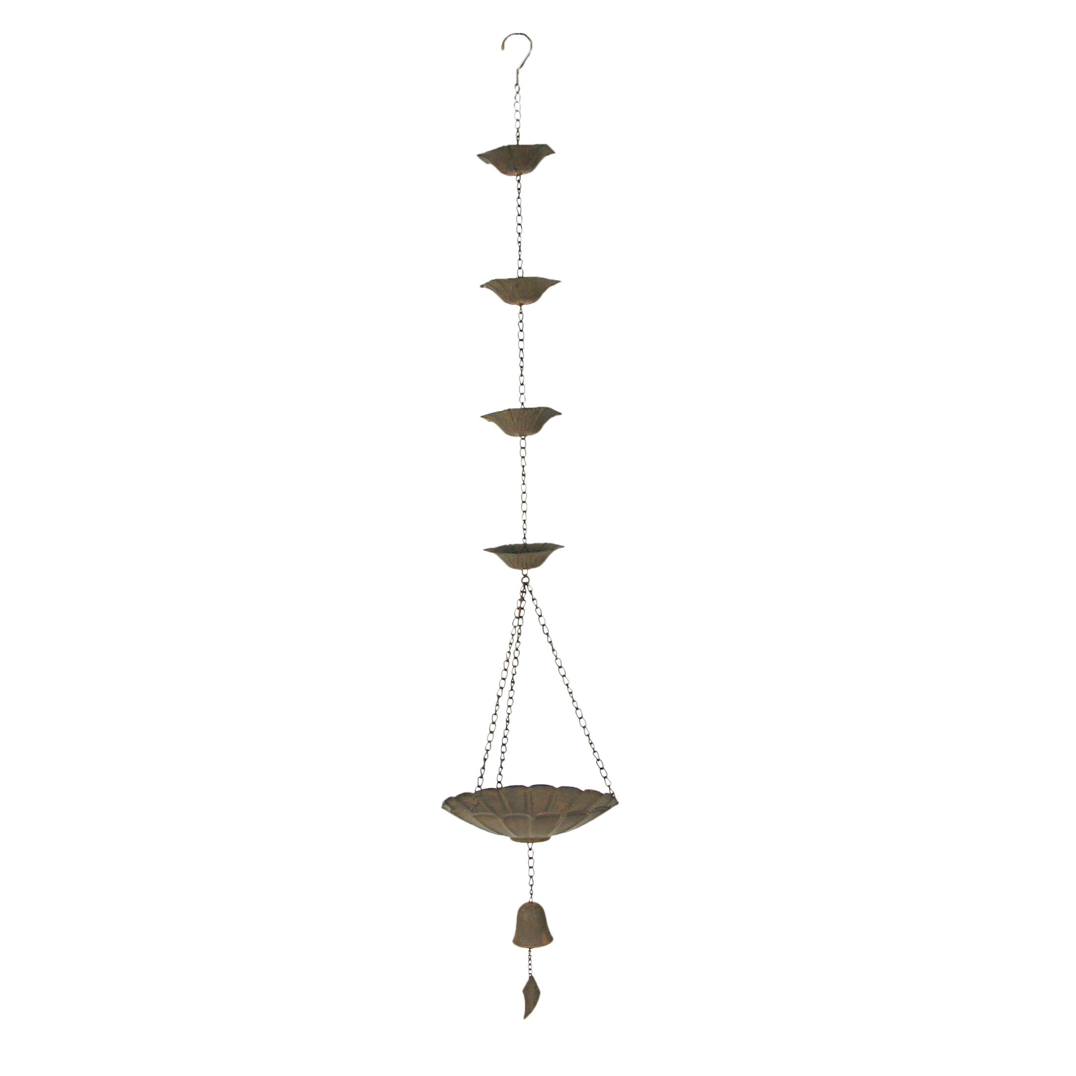 Front. Things2Die4 - 53 Inch Rust Metal Flower Rain Chain Bell Decorative Downspout Garden Decor - Brown.